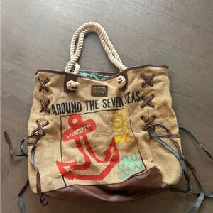 Billabong Canvas Anchor Tote in Tan, Red, Yellow, Teal